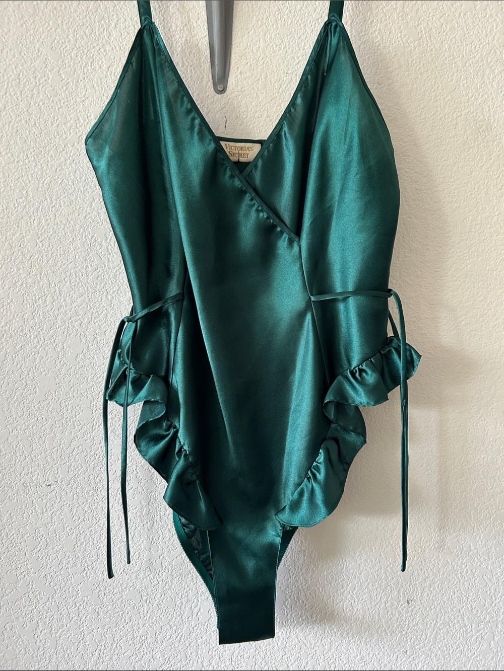 Victoria's Secret Vintage gold label Teal Satin Ruffle One-Piece size L